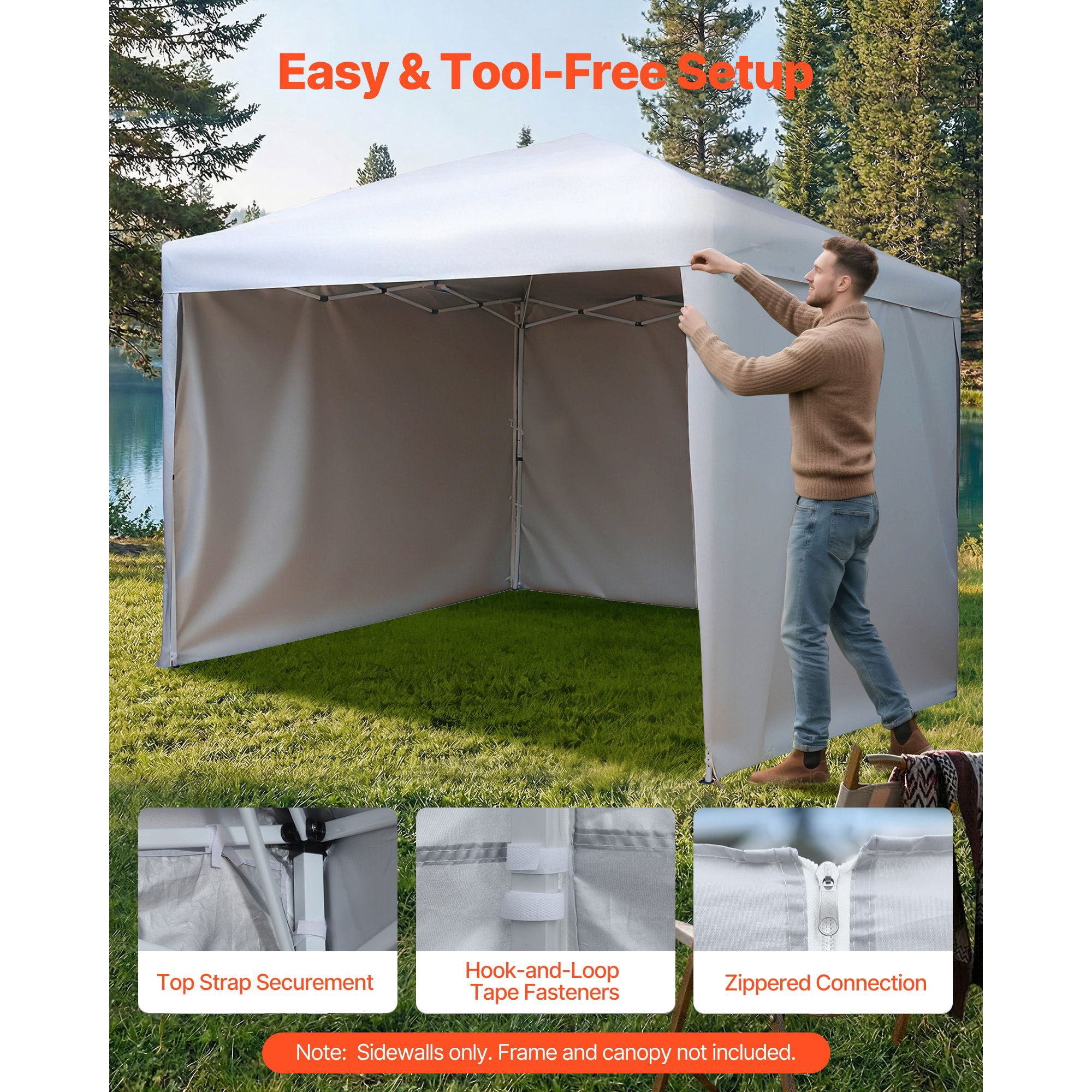Canopy Sidewalls, Fit for 10 x 10 ft Pop Up Canopy Tent, Tent Side Walls with Waterproof and Sunlight Protection Layer for Outdoor Event Tents, Vendor Booths, Camping (3 Sidewalls Only, White)