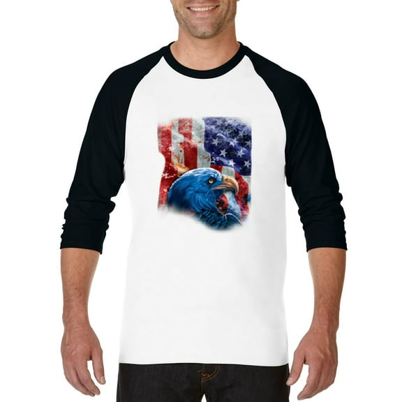 Artix - Mens Raglan Sleeve Baseball T-Shirts, up to Size 3XL - American Flag 4th of July