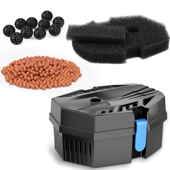 Caja de filtro para estanque POPOSOAP pequeña con bolas biológicas y almohadillas