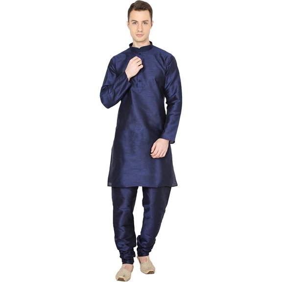 Royal Kurta Mens Silk Blend Kurta Pyjama Set (40, Plain Navy Blue)