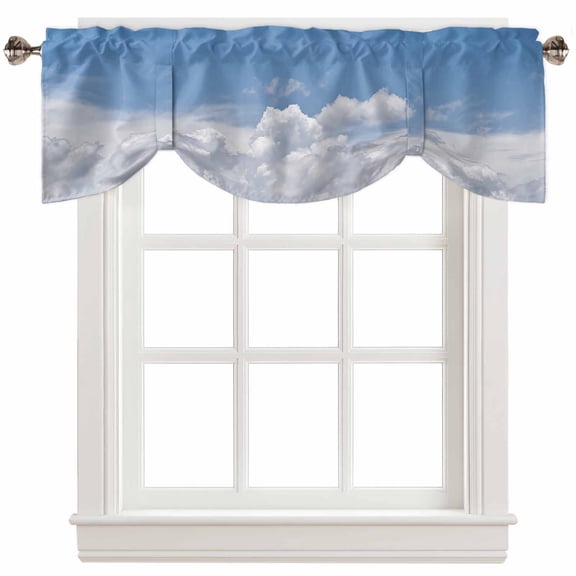 Fsddascl Clouds Tie Up Valance Curtains for Windows, Kitchen Curtains Window Treatments, Blue White Sky Natural Landscape Short Window Shades Valances for Bedroom Bathroom Cafe 42"x12"