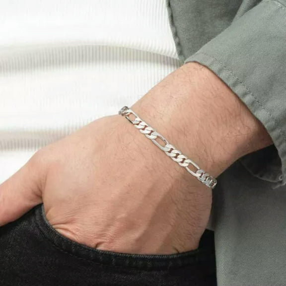 EOEMY Hot 925 Sterling Silver Fashion Jewelry 6mm Chain Necklace Gift For Man Women-Bracelet 8In