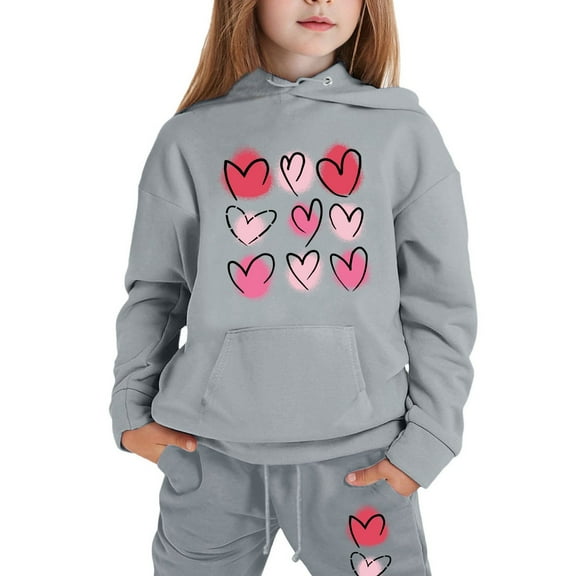 CAIXIA Outfits For Girls Stylish Kids Letter Graphic Hoodie and Jogger Outfit Set Cozy Long Sleeve Casual Wear for Children,Grey