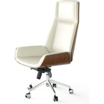 FOH Luxury Wooden Swivel and Adjustable Executive Chair, Wide Pu Leather Office Chair, Modern and Vintage Design High Back Computer Desk Chair for Conference Rooms and Home Offices