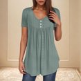 thumbnail image 2 of Camisetas Casuales de Mujer Cuello Redondo de Color Sólido con Diseño de Manga de Botón Ahuecado, Camiseta de Verano Ligera para Uso Diario, 2 of 9