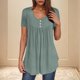 thumbnail image 2 of Camisetas Casuales de Mujer Cuello Redondo de Color Sólido con Diseño de Manga de Botón Ahuecado, Camiseta de Verano Ligera para Uso Diario, 2 of 9