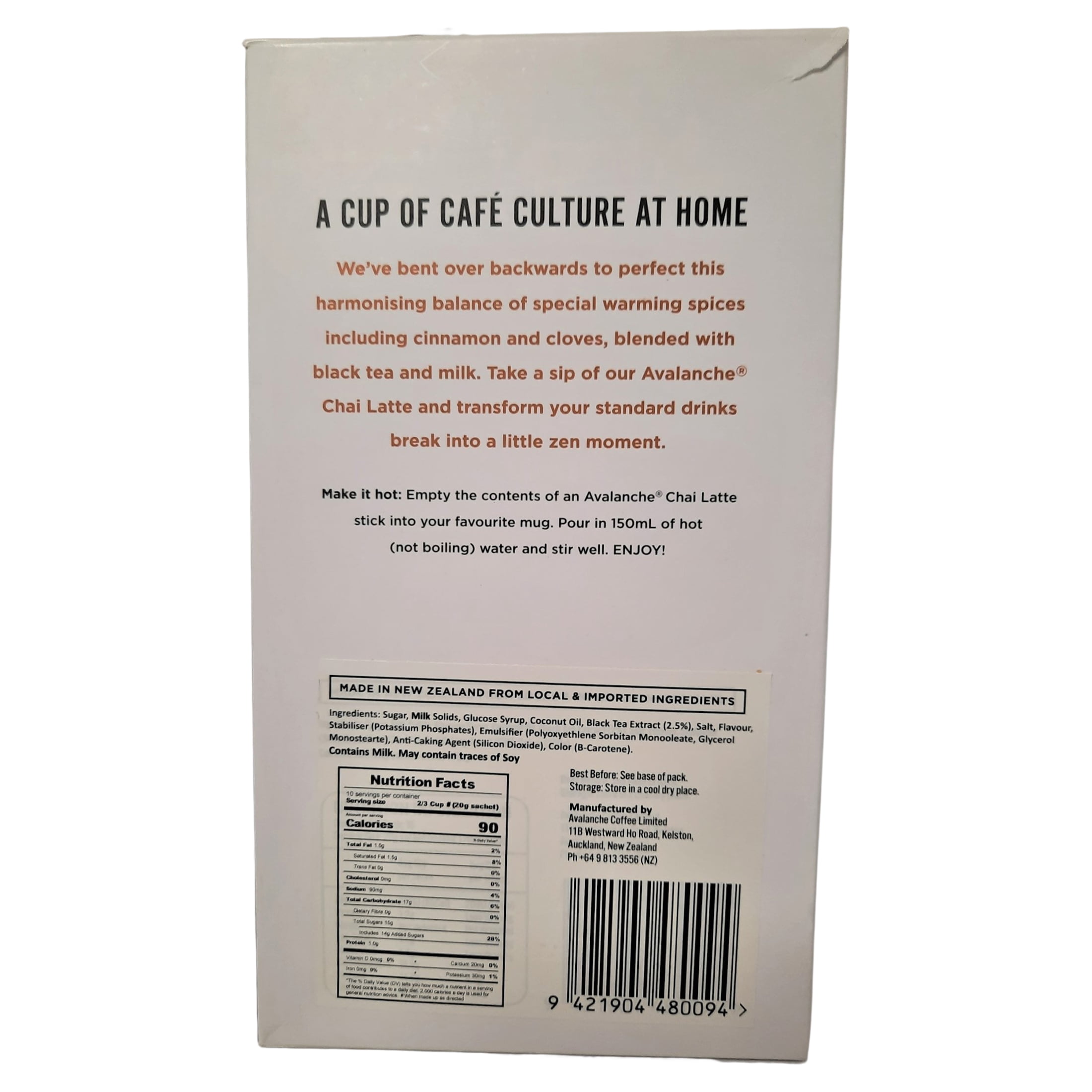 Avalanche Chai Latte Caf Style specialty sweet spicy coffees give you that velvety smooth decadent coffee break in a cup. 10 packets per 5.64 oz. box
