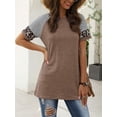 thumbnail image 3 of Adibosy Camisas de manga corta para mujer: Camiseta casual de verano con estampado de leopardo - Blusas tipo túnica con cuello redondo para mujer Caqui L, 3 of 5