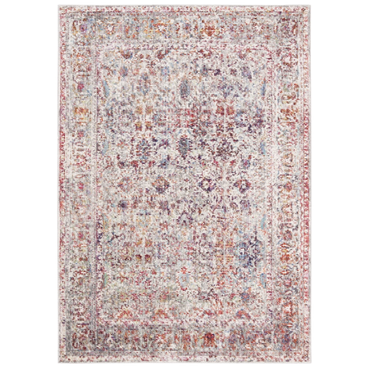 SAFAVIEH Valencia Dafina Distressed Oriental Polyester Area Rug, Grey/Red, 8' x 10'