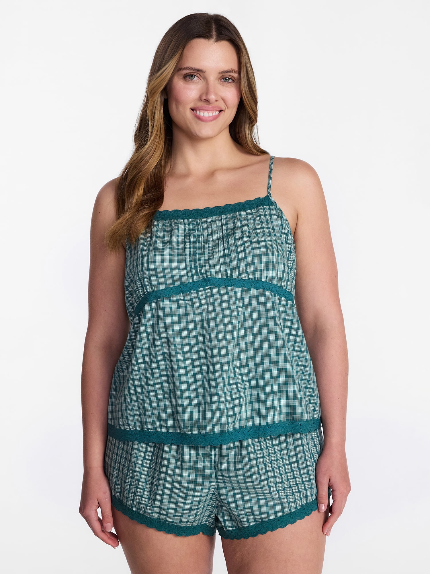Joyspun Women's Sleep Cami and Shorts Set with Lace Trim, Sizes XS-3X