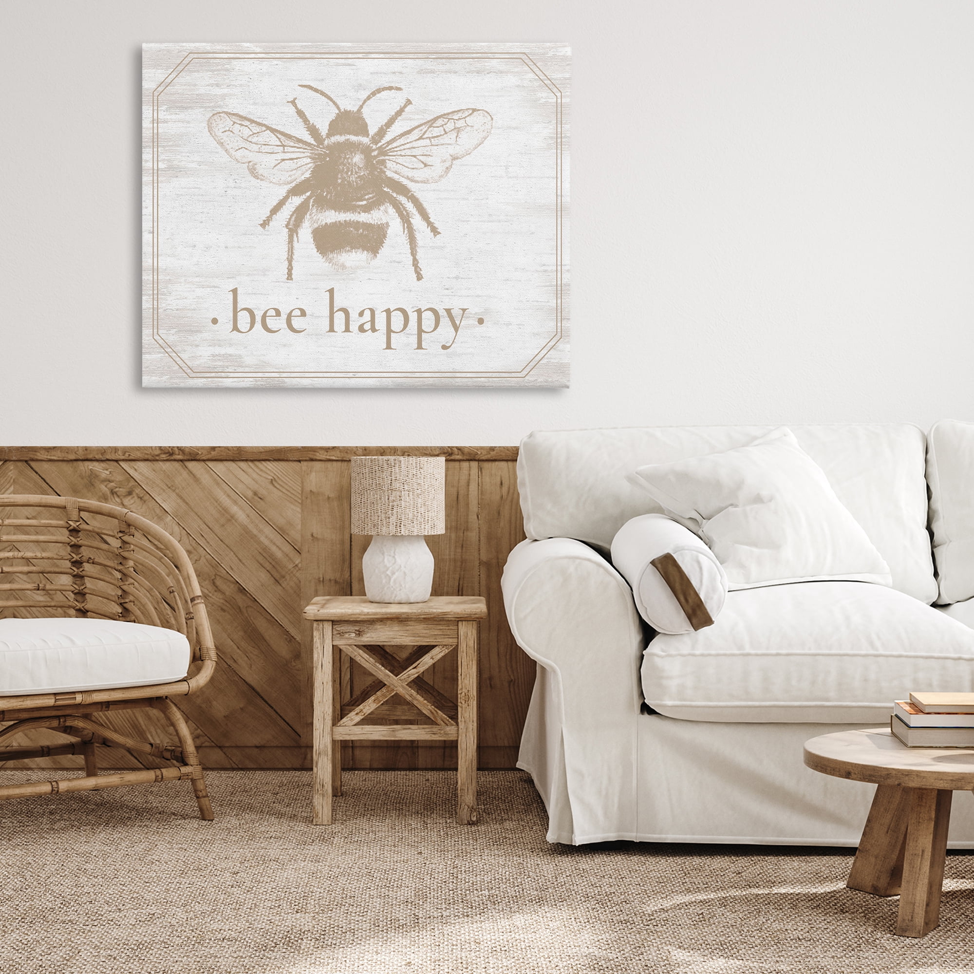 Bee Happy with Rustic Border Canvas Wall Art, design by Lettered and Lined
