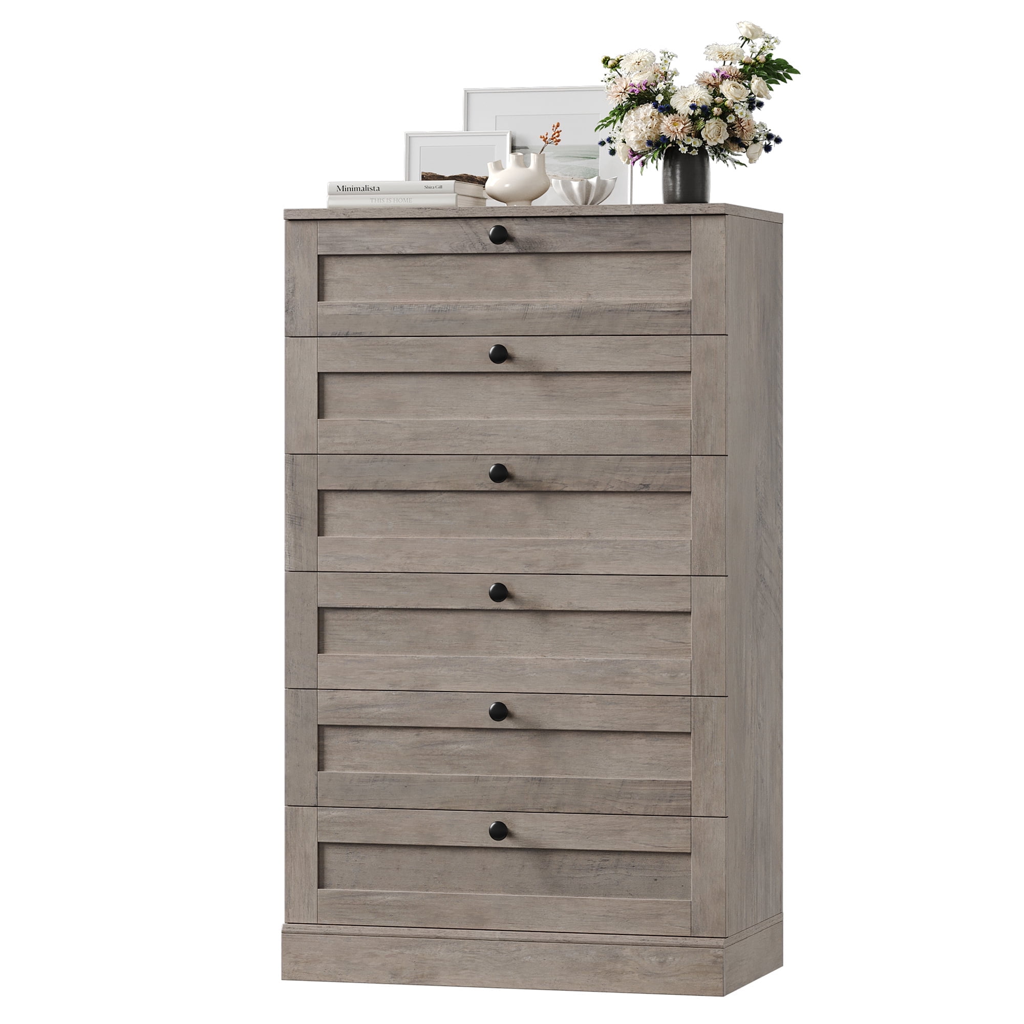 Homfa Dresser for Bedroom with 6 Drawers, Modern Wood Dresser Chest of Drawers for Living Room, Entryway, Hallway, Gray