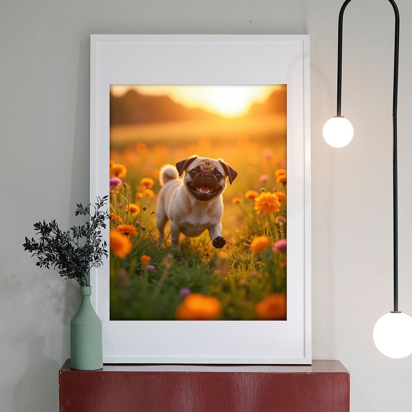 Diamond Art Kits for Adults - 5d Pug Sunset Blooming Meadow Diamond Painting for Adults, Diamond Art for Adults Beginners, Diamond Painting Kits for Adults for Home Wall Decor