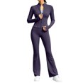thumbnail image 3 of Tqcoqu Women's Solid 2 Piece Yoga Outfit,Zip Up Cropped Jacket & High Waist Flare Long Pants,Stretch Athletic Workout Plus Size Tracksuit Set for Women,Purple Women's S-XXXXXL, 3 of 7