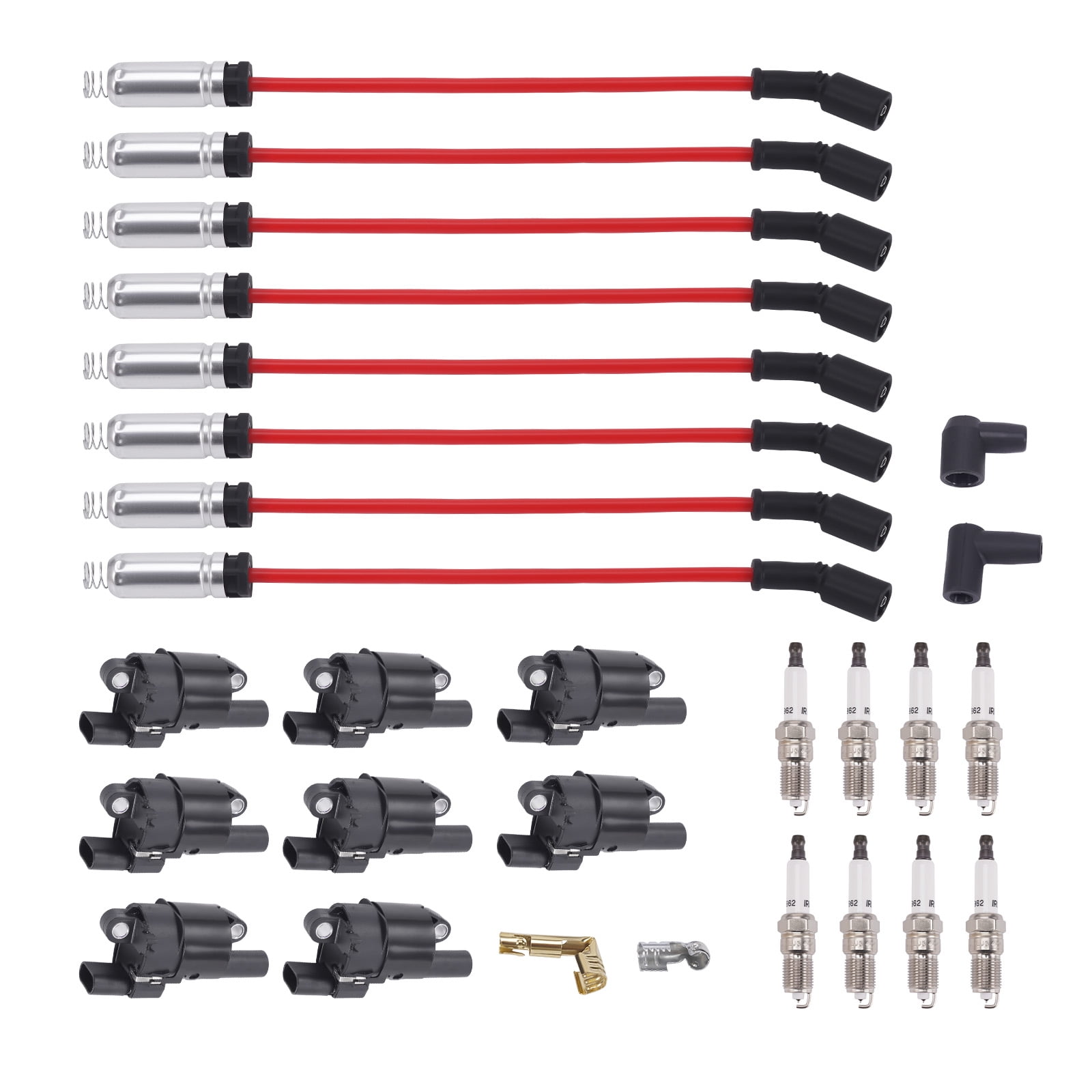 Maxpeedingrods UF414 Set of 8 Ignition Coil with 8 Spark Plug and 8 Wire Set Fit for Cadillac Buick Hummer Pontiac GMC Chevrolet, Ignition Coil Kit Replaces 12573190 C599 GN10165
