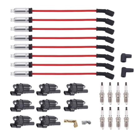 Maxpeedingrods UF414 Set of 8 Ignition Coil with 8 Spark Plug and 8 Wire Set Fit for Cadillac Buick Hummer Pontiac GMC Chevrolet, Ignition Coil Kit Replaces 12573190 C599 GN10165