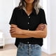 thumbnail image 5 of Mujeres Manga Corta Tops Casual Color Sólido Bolsillo Manga Corta Blusa Botón Arriba Cuello de Giro Casual Blusas de Manga Corta para Mujeres, 5 of 6