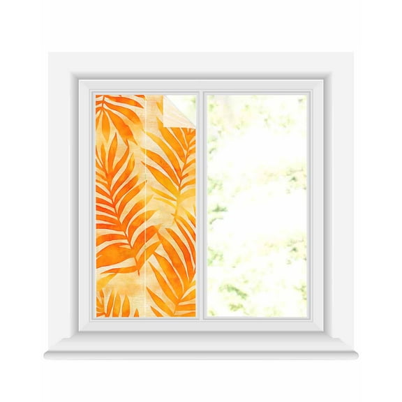 Window Privacy Film Botanical Orange Yellow Stained Glass Window Film Decorative Sun Block Window Cover Modernism Tropical Palm Leaf Window Clings Static Adhesive Sticker for Bathroom 17.7"x39.3"