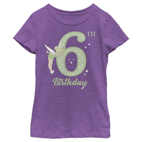 Girl's Peter Pan Tinker Bell 6th Birthday  Graphic Tee Purple Berry X Small