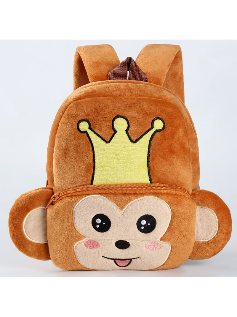Wibacker 10 inch Toddler Mini Backpack Pre SchoolBag Plush Animal Cartoon Travel Bag for Baby Girl Boy 2-5 Years Kindergarten - Monkey