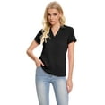 thumbnail image 3 of Xidunhg Women's Short Sleeve Solid Lapel V Neck Soft Pullover Tops Lightweight Knit Polo Shirt Black S, 3 of 8