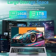 【Win 11 Pro/Office 2019】17.3 Large Laptop, 16GB RAM, 1TB SSD, FHD IPS Display, 6500Y (Up to 3.4GHz), Fingerprint, Backlit Keyboard, WiFi/USB3.0/BT/HDMI, PC Notebook For Work & Study