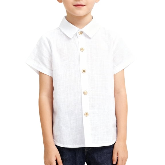EnJoCho Kids Boys Button Down Shirt Short Sleeve Plain Lapel Collar Dress Pocket School Unifor𝗆 Toddler Comfortable Lightweight Summer Casual Everyday Holiday Photos