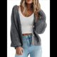 thumbnail image 3 of Suéter de Punto Grueso Abierto para Mujer, Larga, Botones, Cárdigan Corto Holgado, Abrigos de Abrigo. Gris XL, 3 of 6