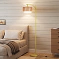 thumbnail image 5 of Floor Lamps for Living Room with 12W  Bulb, Arc Floor Lamp with 3 Color Temperatures, Farmhouse Floor Lamps with Adjustable Rattan & Fabric Shades, Boho Standing Lamp for Bedroom, Corner, 5 of 8