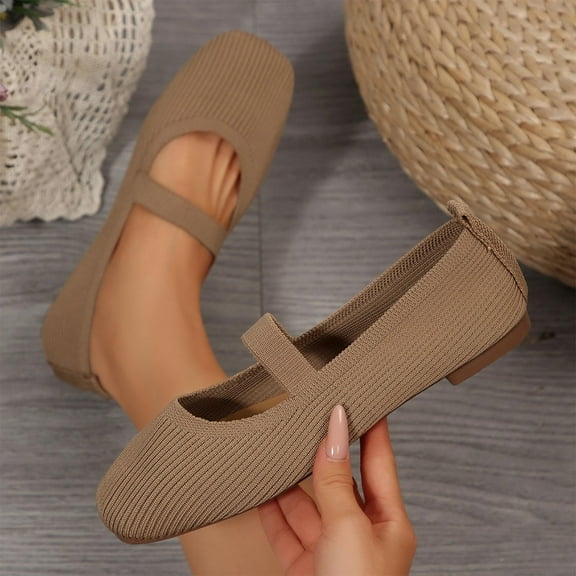 Roncen Women's Fashion Casual Knit Mesh Slip-On Flats - Breathable Comfortable Low-Cut Lightweight Work Shoes with Easy Slip-On Design