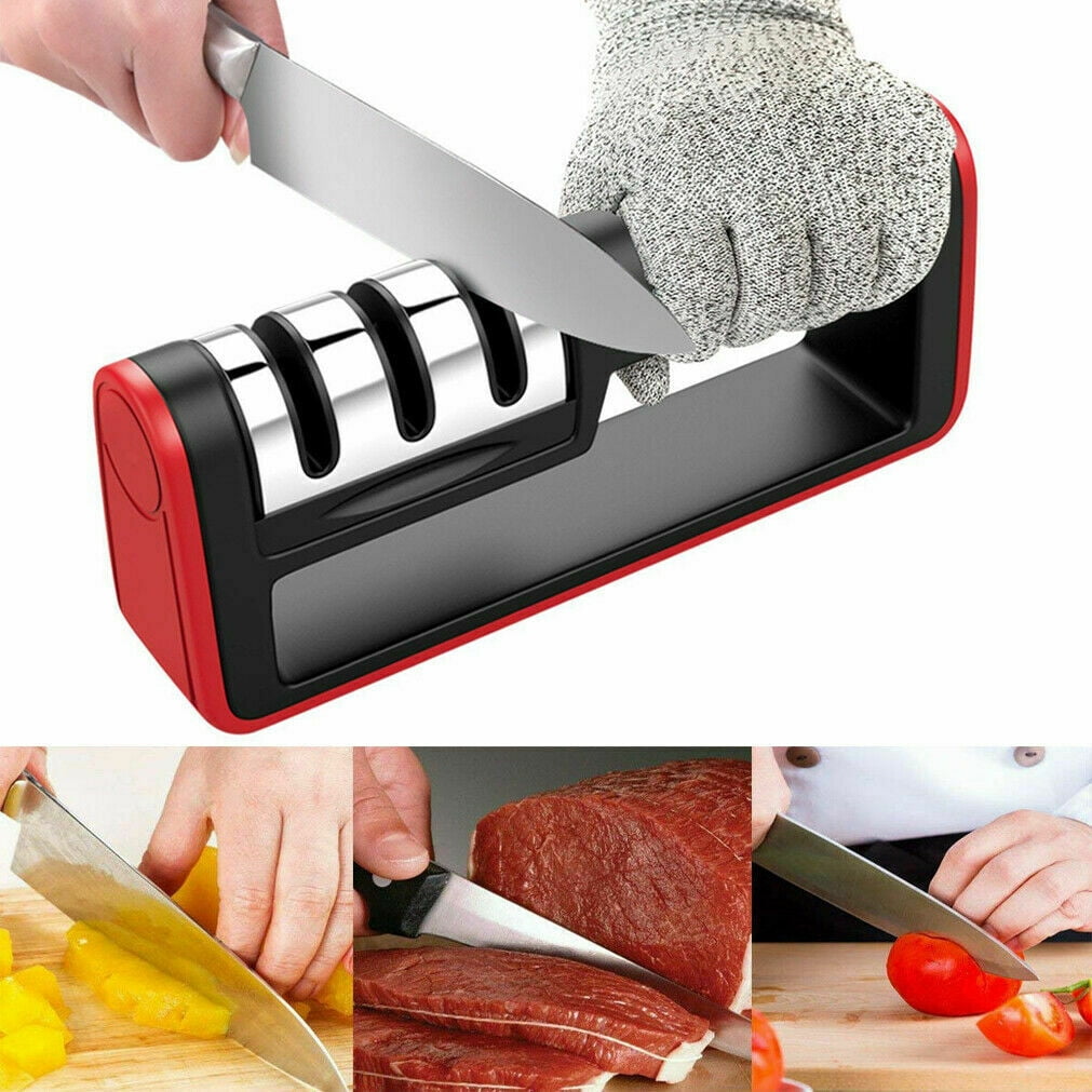 LNKOO Kitchen Knife Sharpener - 3-Stage Knife Sharpening System Tool Non-slip Base Knife and Scissor Sharpener Helps Repair, Restore and Polish Blades,Safe and Easy to Use