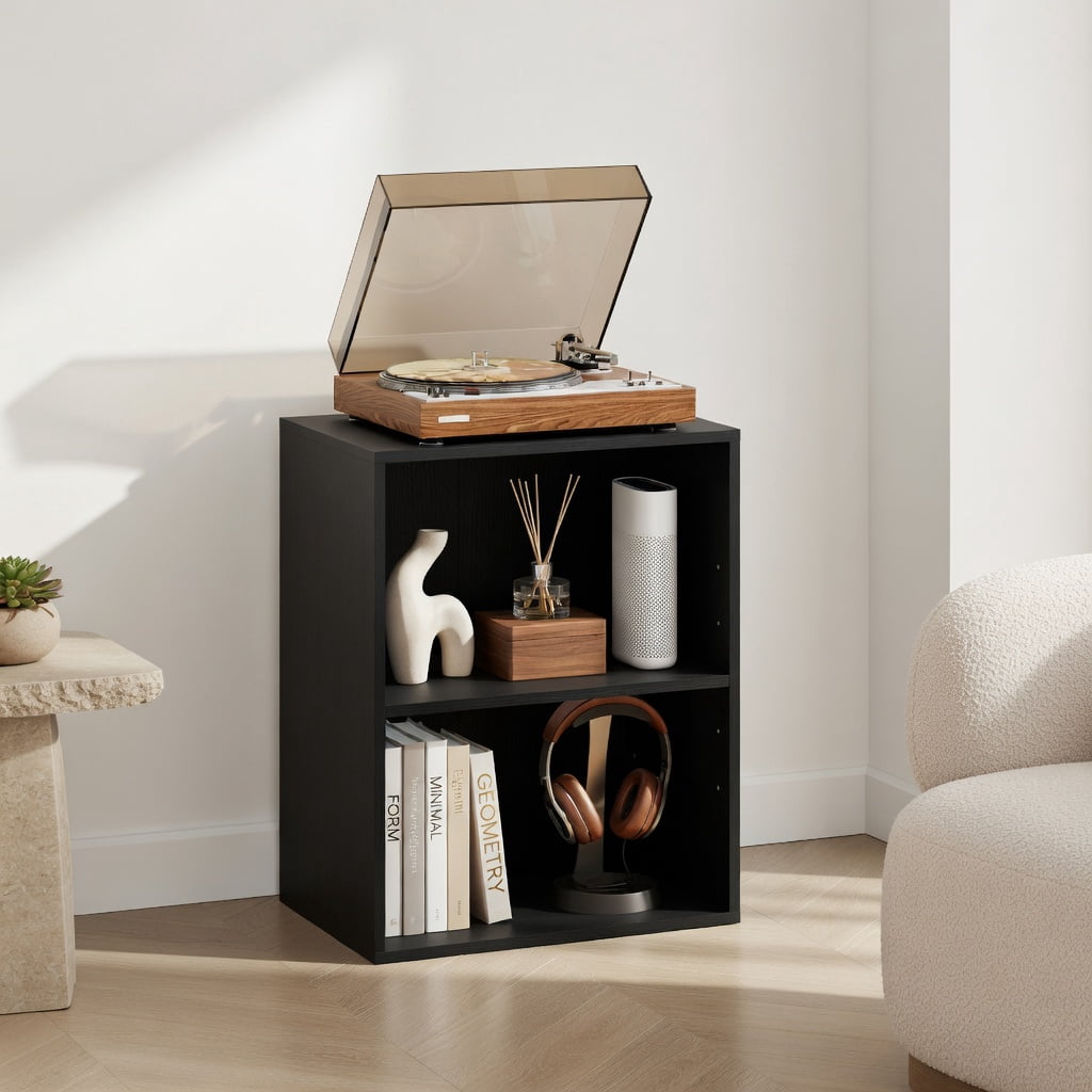 Topcobe 2-Cube Bookcase Floor Standing Open Bookshelf with 5-Position Adjustable Shelf, Corner Bookshelf, Storage Shelf, Book Organizer-Black