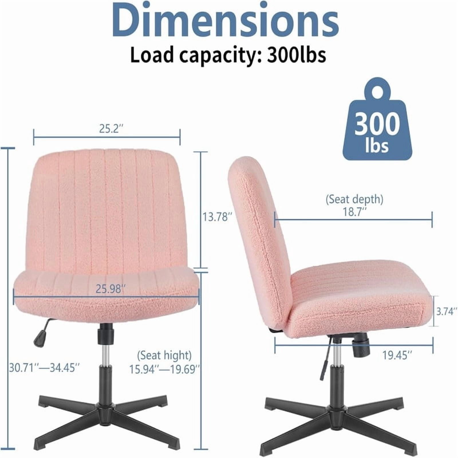 Kelno Teddy Cross Legged Desk Chair Wide Seat Chair Ergonomic Height Adjustable Swivel Office Vanity Chair, Pink