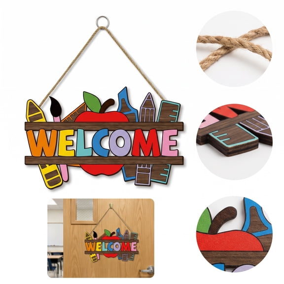 Back To School Wooden Sign, Stationery Shaped Hanging Decor, 11.8in x 7.7in, Stylish Ornament For Classroom Door And Bulletin Board Decor (A)