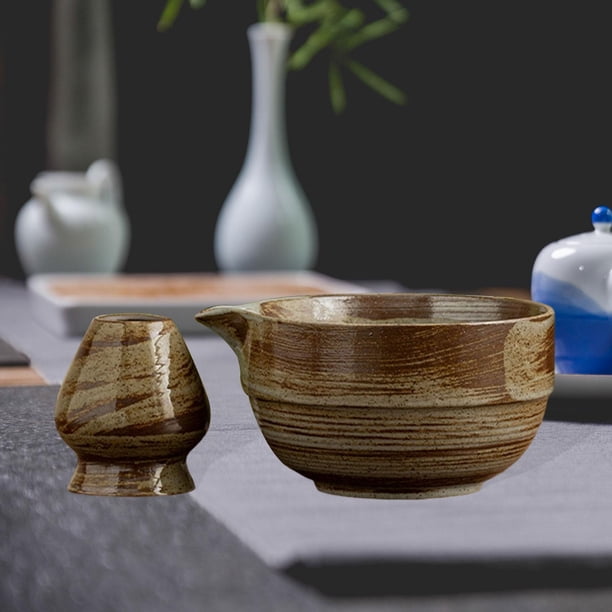 2x Matcha Set Tazón de té con boqueres vertidos y accesorios ceremoniales ceremoniales Batir de cerámica hecha a mano Tazón de té para amigos verde