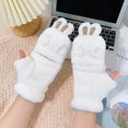 thumbnail image 3 of Guantes gruesos y cálidos con forro polar de invierno para mujer, que cubren la cara, entrecerran los ojos, orejas de conejo, medio dedo, lindos guantes de felpa con tapa para estudiante, 3 of 6