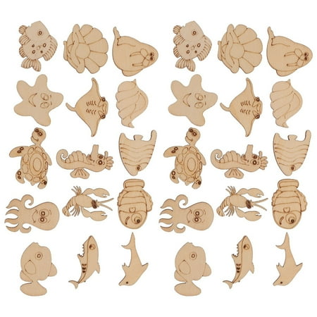 

200 Pcs Marine Life Wood Chips Decor Ornament Crafts Kids Arts and Wooden Bunny Slice Cutout Decoration Child