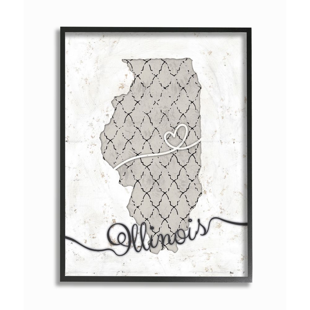 Stupell Industries Illinois Patterned Grey US State Design Framed Wall Art by Ziwei Li