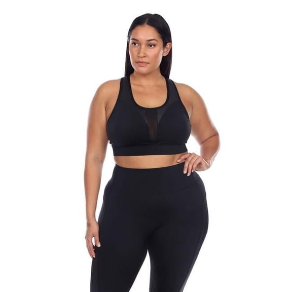 PS18580-01-1X Women Plus Size Racer Back Sports Bra, Black - 1XL