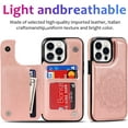 thumbnail image 2 of Case for iPhone 14 Pro 6.1 inch, Premium PU Leather Flip Case [Two Magnetic Clasp] [Card Slots] Stand Function Embossed Mandala Flower Durable Soft TPU Back Wallet Cover - Flower Rose Gold, 2 of 15