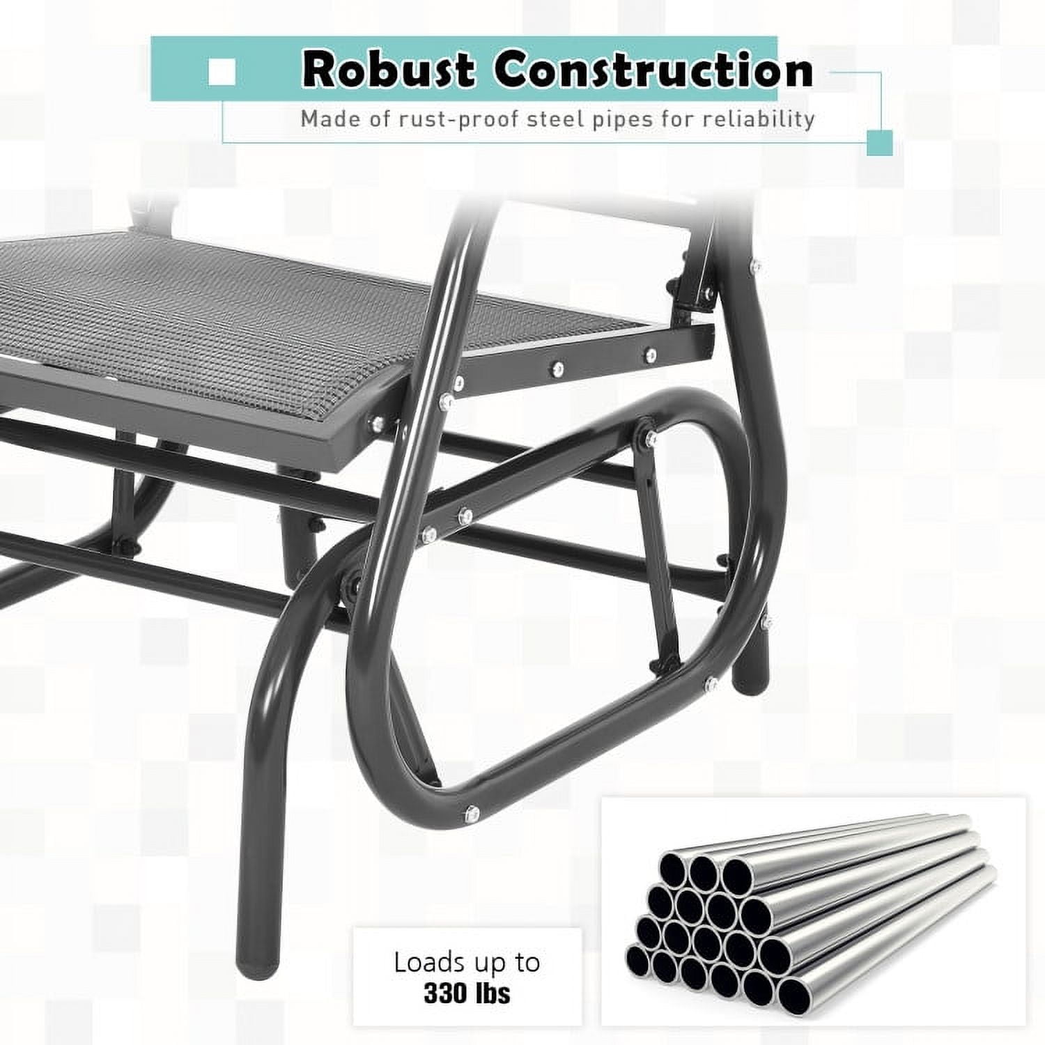 Aimee Lii Outdoor Single Chair with Coffee Table, Patio Glider Bench, Porch, Backyard, Sturdy, Gray