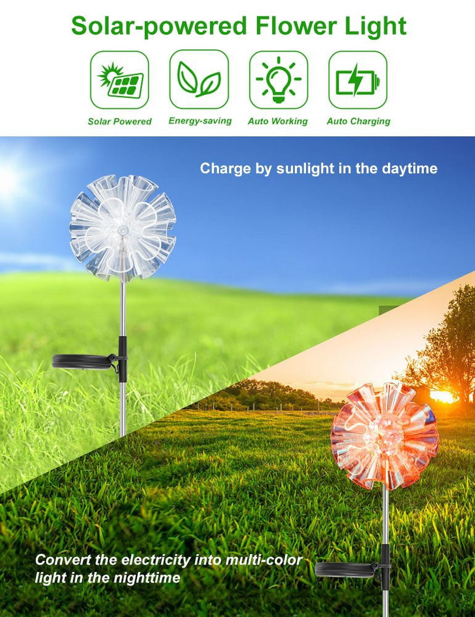 7 Color-Changing LED Solar Garden Stake Lights, 3 Pack Outdoor Solar Powered Flower Lights Waterproof Figurines Decor Landscape Pathway Lights for Garden, Yard, Lawn, Patio