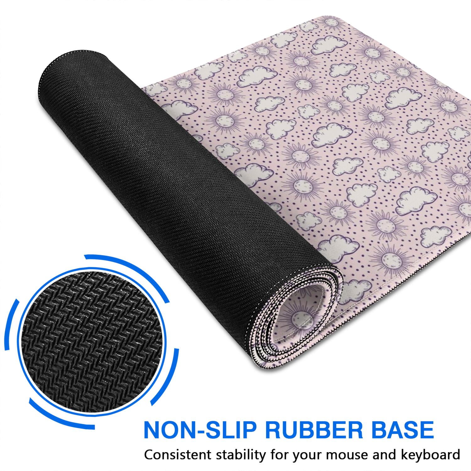 Long Mouse Pads for Desk,Pink Purple Sun Cloud Pattern Desk Mats on Top Of Desks, Desk Mouse Pad Extra Large with 3mm Non-Slip Base and Stitched Edge for Gaming,Office,Work,Home 31.5"x15.7"