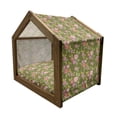 thumbnail image 2 of Rose Pet House, Simplistic Sketch of Rose Buds Spiral Form Petals with Curvy Stems Continuous Design, Outdoor & Indoor Portable Dog Kennel with Pillow and Cover, 5 Sizes, Multicolor, by Ambesonne, 2 of 5