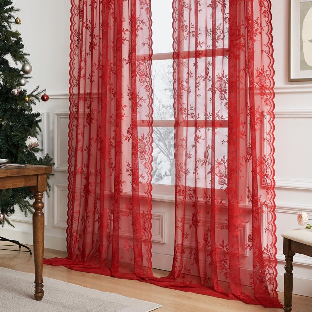 Cortinas SEEKRIGHT de encaje rojo de 244 cm de largo, 2 paneles, para dormitorio