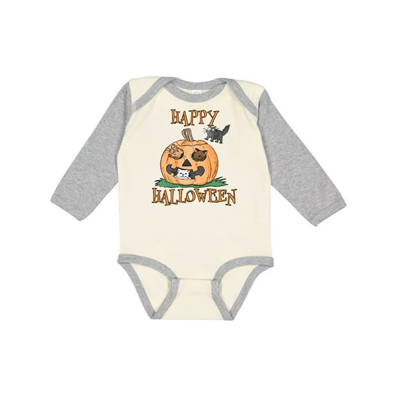 Inktastic Happy Halloween Kittens in a Pumpkin Boys or Girls Long Sleeve Baby Bodysuit
