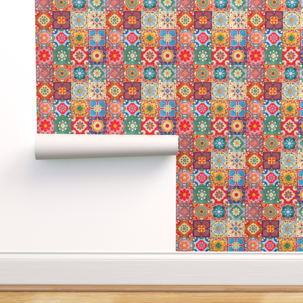 PeelandStick Removable Wallpaper Spanish Tiles Traditional Colorful