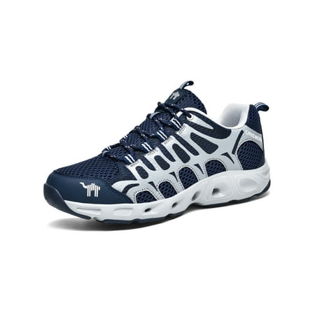 

Glookwis Mens Hiking Shoes Mesh Sneakers Slip-Resistant Athletic Walking Sneakers Dark Blue 6.5
