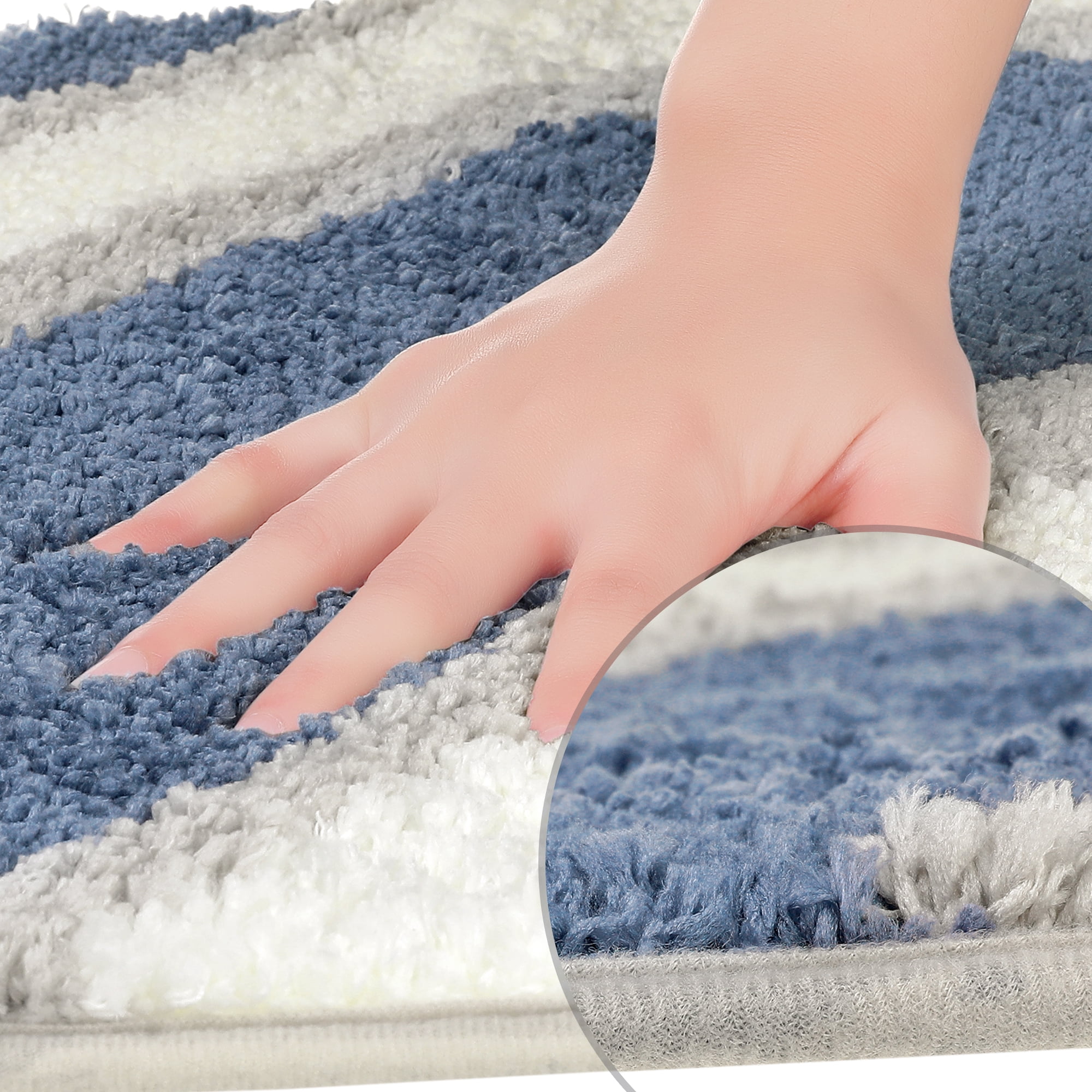 Unique Bargains Wavy Stripes Bathroom Rug Mat Absorbent Bath Rug Non-Slip Bath Mats Multicolor 16" x 24"