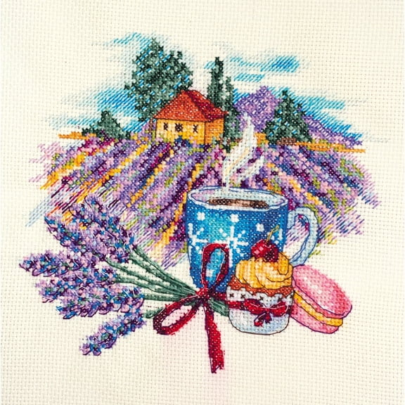 Wizardi Cross-Stitch kit - Provence Morning. Beginner Embroidery Kit for Adults. Cross-Stitch Supplies. Needle, Canvas, Scheme, Floss and Floss Organizer Kit. AH-173 Abris Art